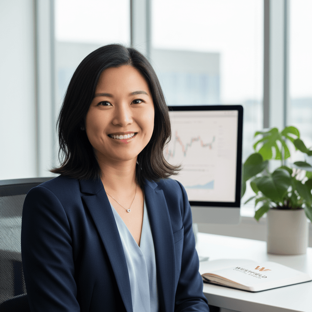 Sophie Chen in a professional office setting, smiling as Customer Service Manager