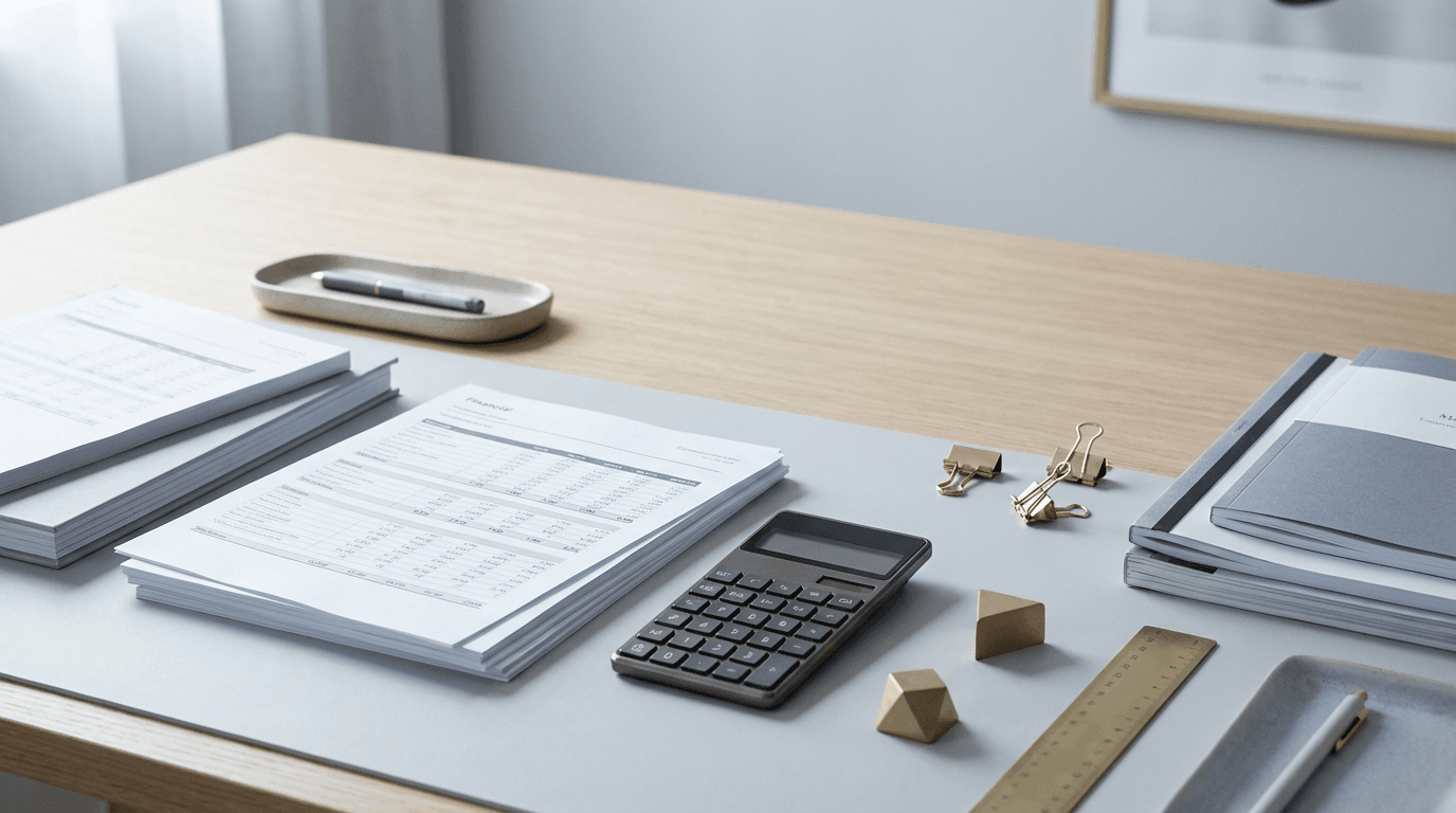 Modern financial services office with clean professional workspace and warm lighting