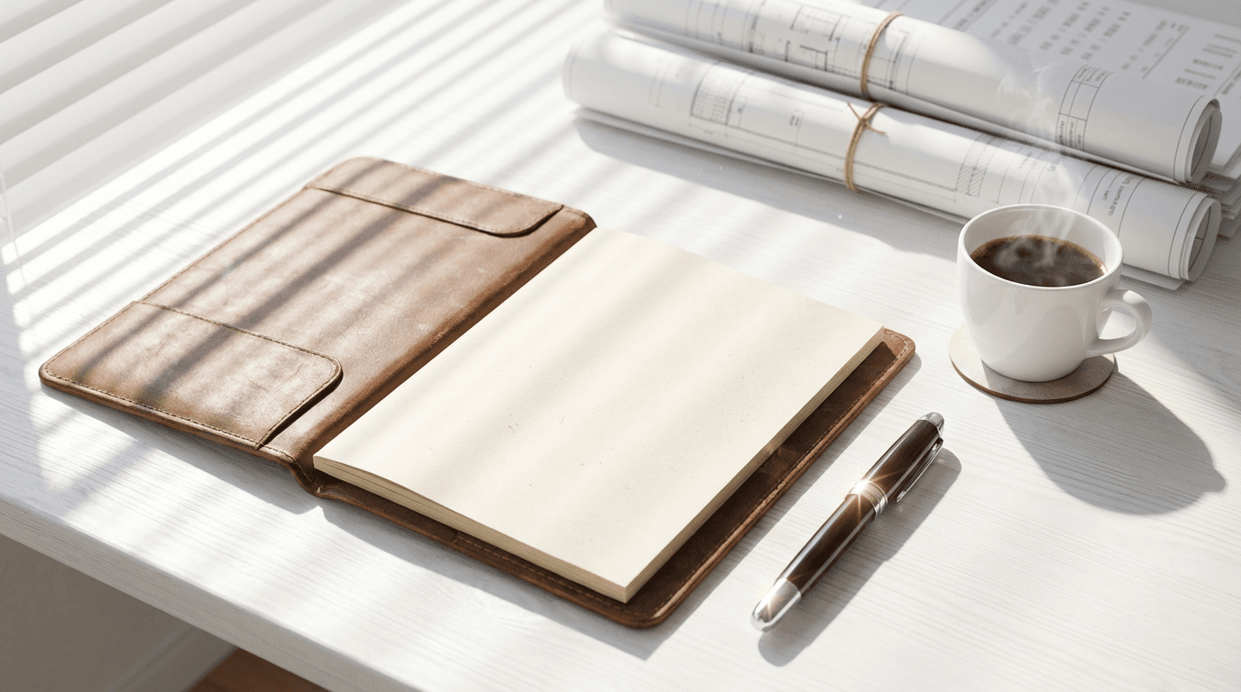 Professional financial advisor workspace with laptop and documents on a modern desk