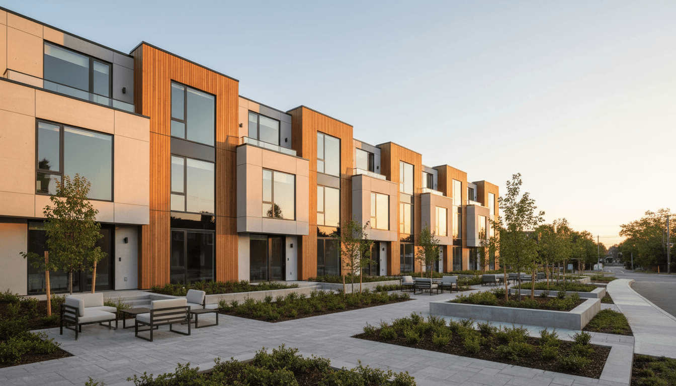 Residential property development site with multiple units in various completion stages