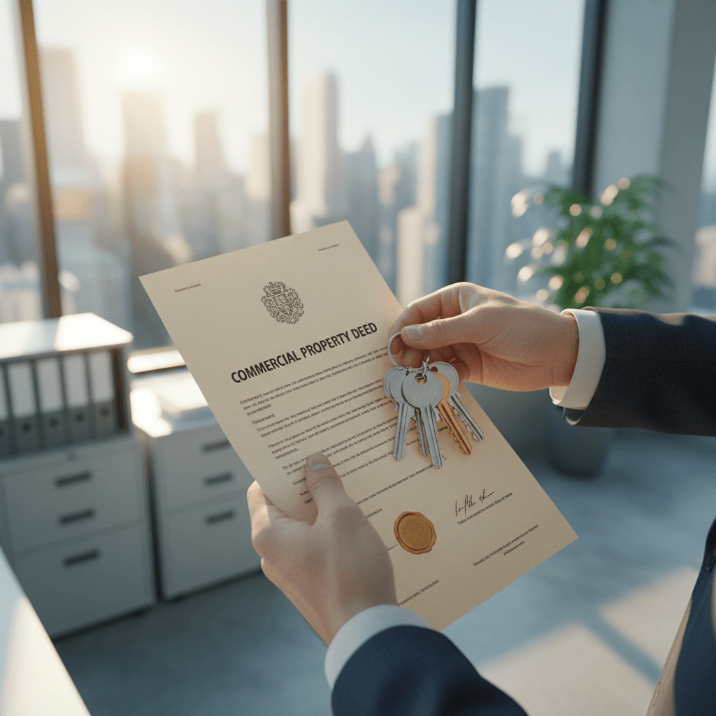 Property transaction moment with keys and contract documents