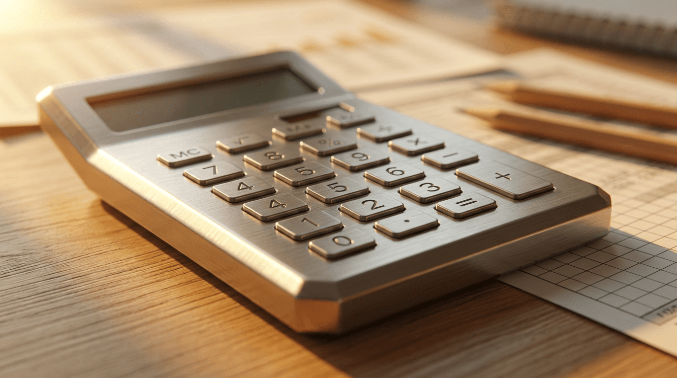 Property finance calculator, documents, and financial planning details in close-up