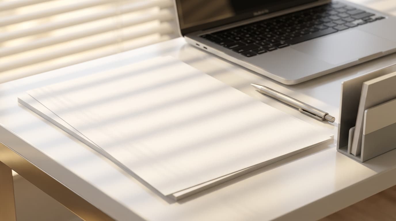 Professional workspace with financial documents and modern office setup