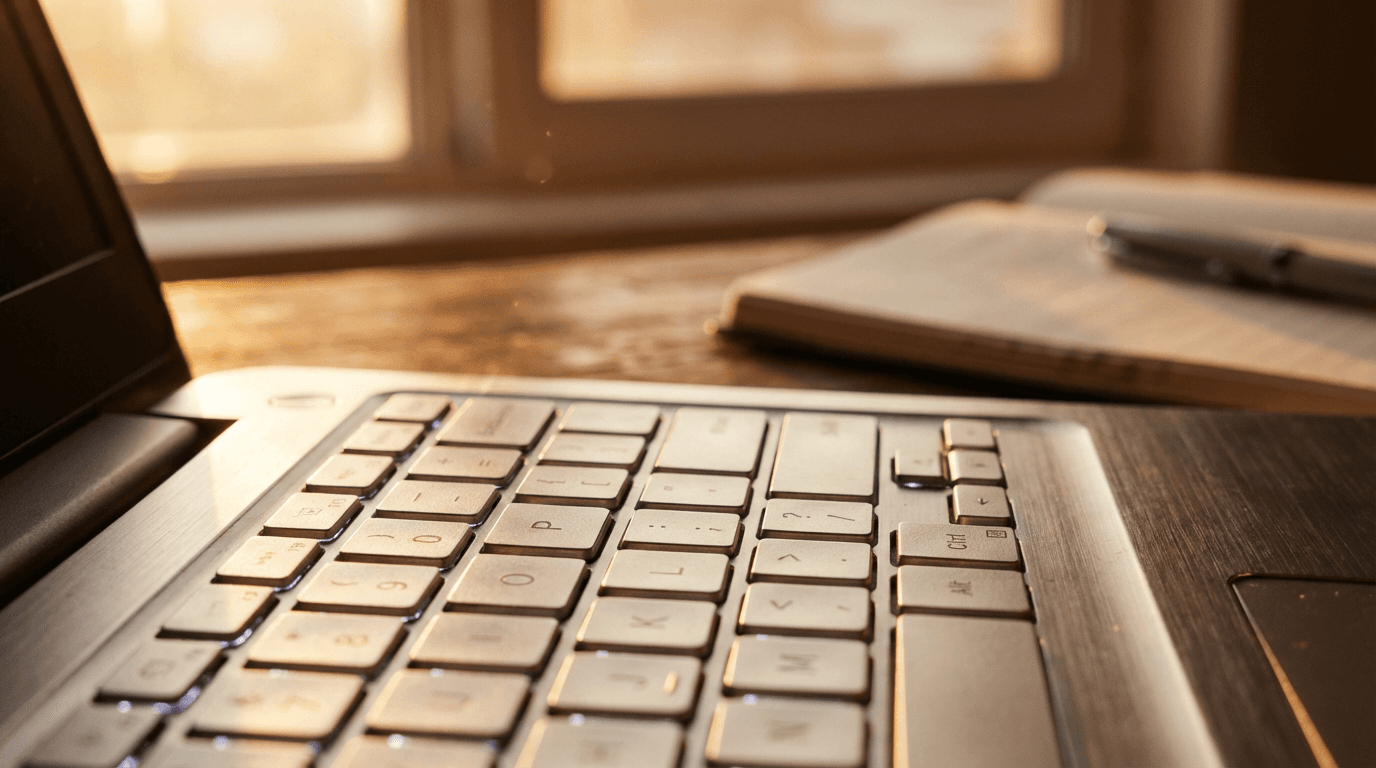 Laptop screen showing cookie consent notification with soft lighting