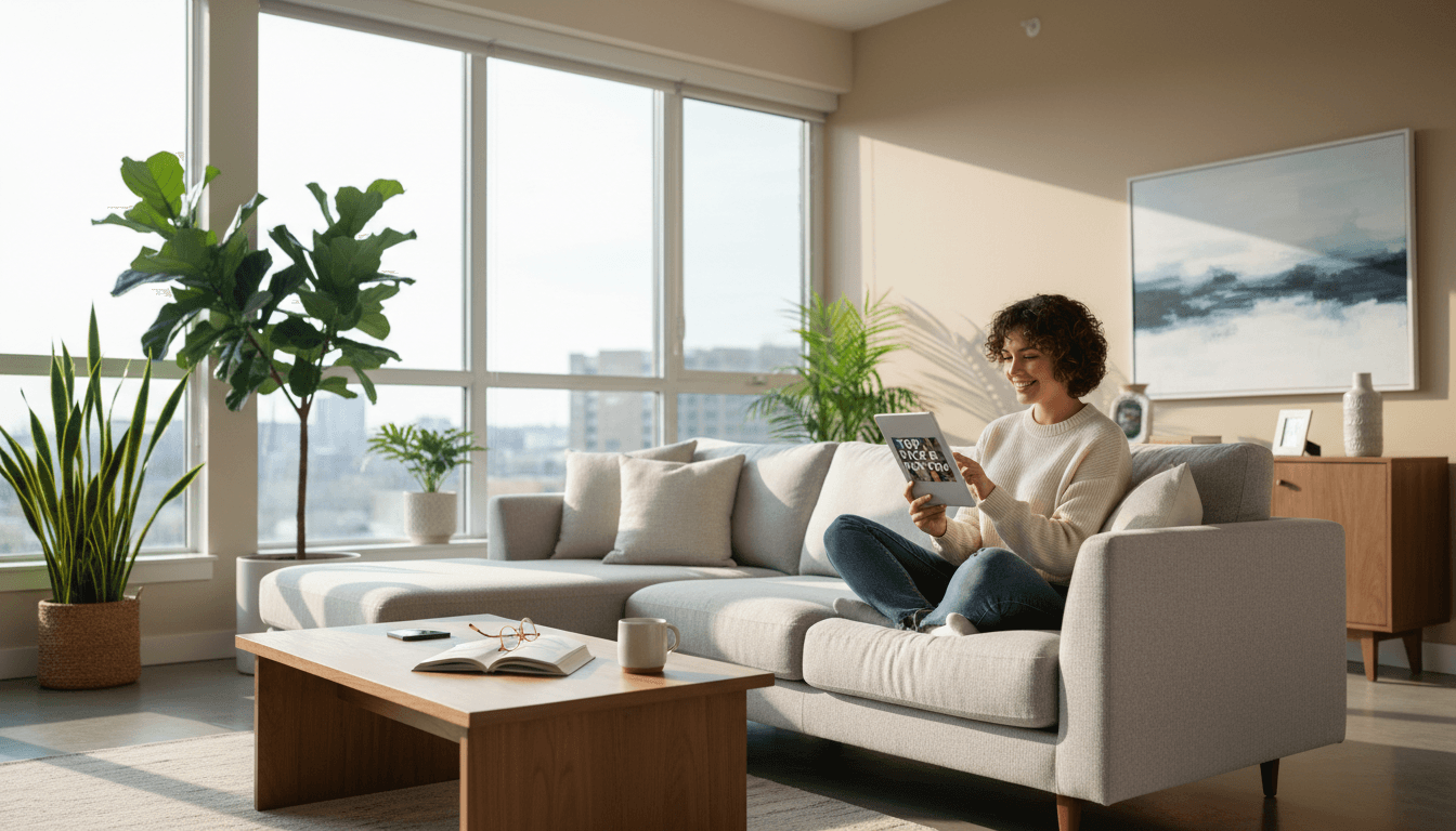 Person managing privacy settings on tablet in home office