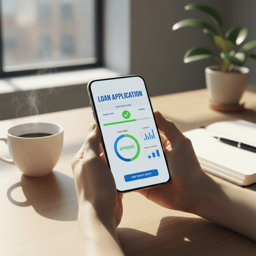 Mobile phone showing approved business loan application